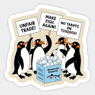 Funny Penguins Protest Against Tariffs-Sarcastic Penguin Graphic-Political Humor-Penguins Holding Signs-Animal Protest Design Sticker